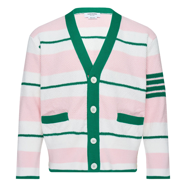 Classic Stripe Seed Stitch V Neck Cardigan