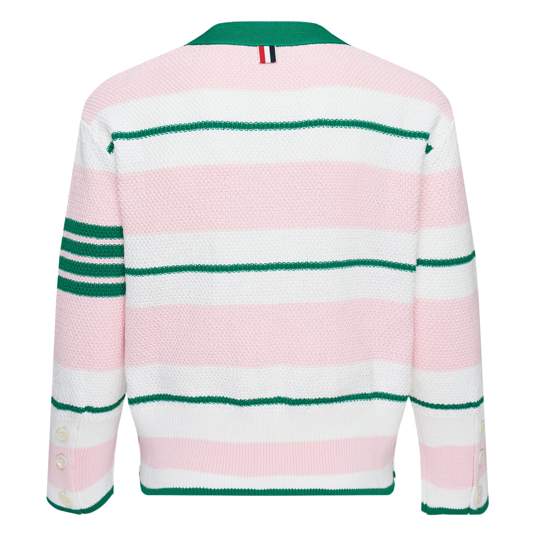 Classic Stripe Seed Stitch V Neck Cardigan