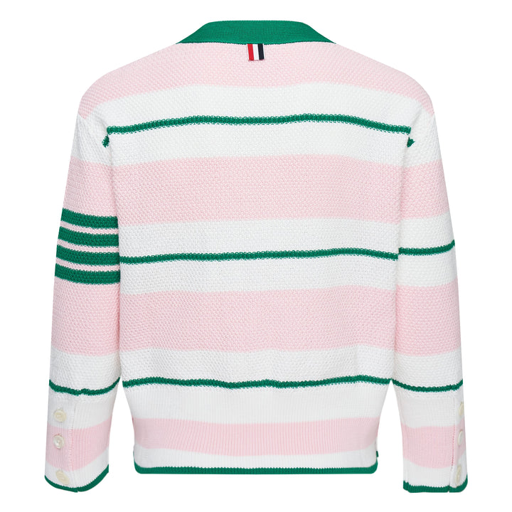 Classic Stripe Seed Stitch V Neck Cardigan