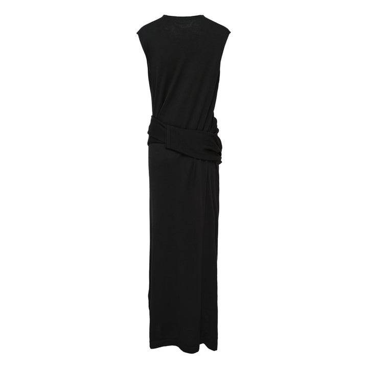 Sleeveless Draped Dress With Pin Brooch