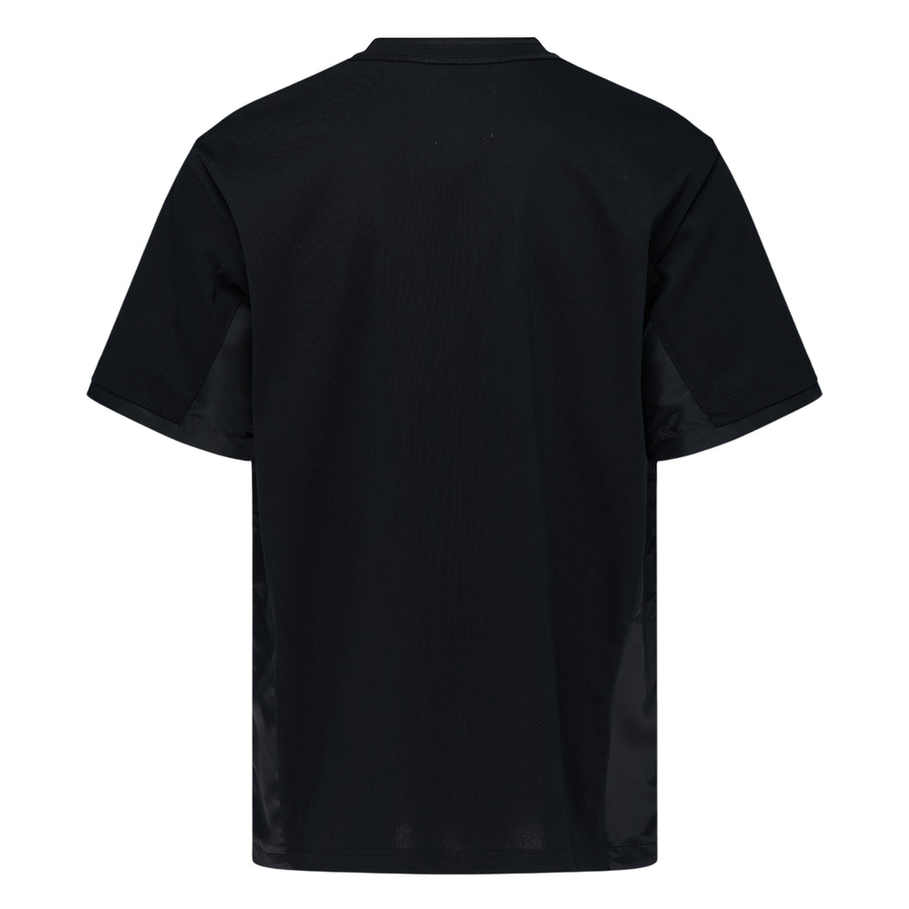 sacai Nylon Twill x Cotton Jersey T-Shirt in white with chest pocket and contrast nylon twill side panels, oversized relaxed fit