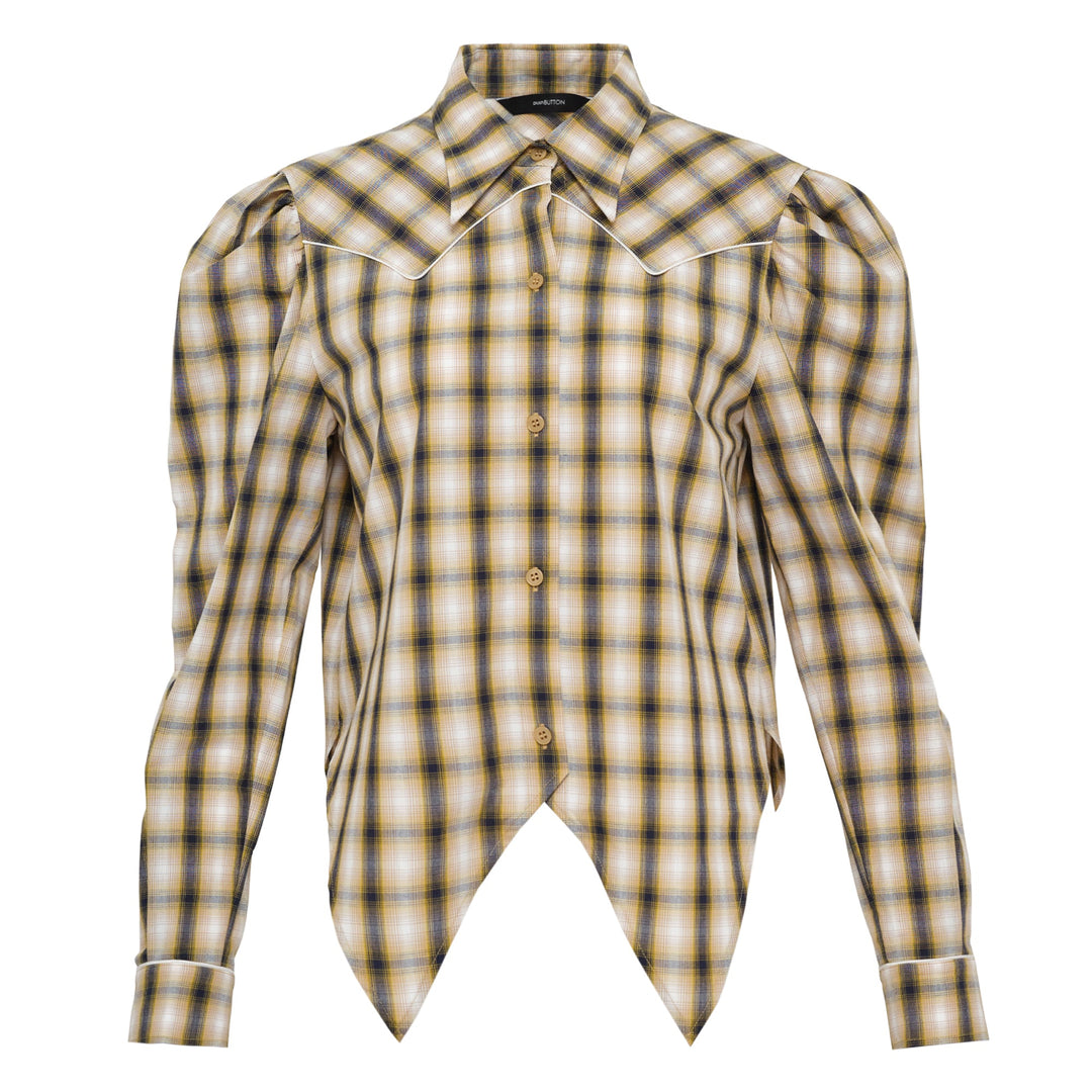 Yellow Check Western Puff Shirt