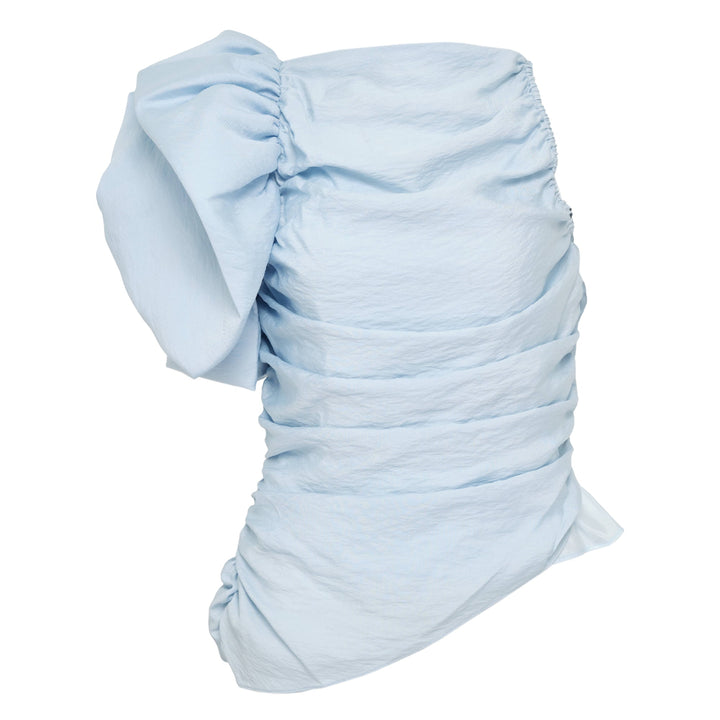 Light Blue Asymmetric Puffed Sleeve Top