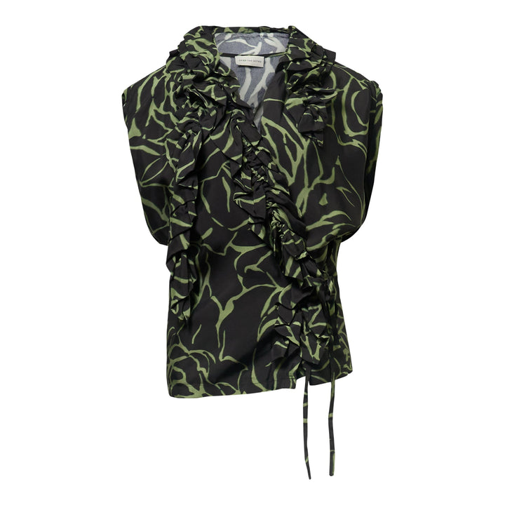 Sleeveless Wrap Blouse With Ruffle