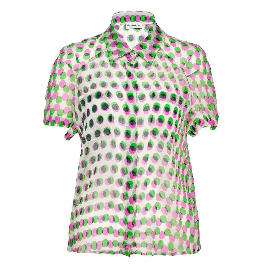 Optical Layered Polka Dot Print Blouse