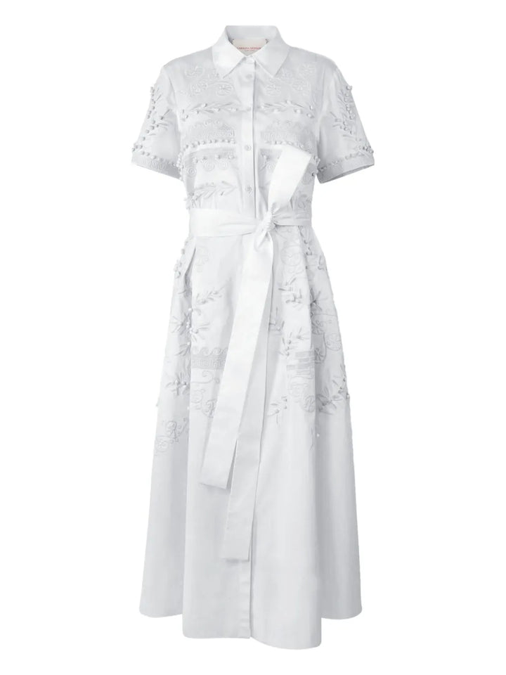 Embroidered Short Sleeve Shirt Dress