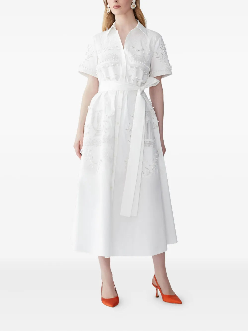 Embroidered Short Sleeve Shirt Dress
