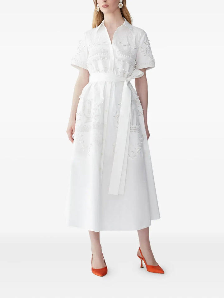 Embroidered Short Sleeve Shirt Dress