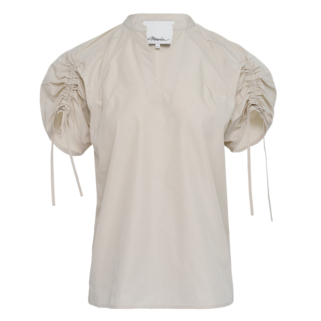 Ruched Sleeve V-Neck Top