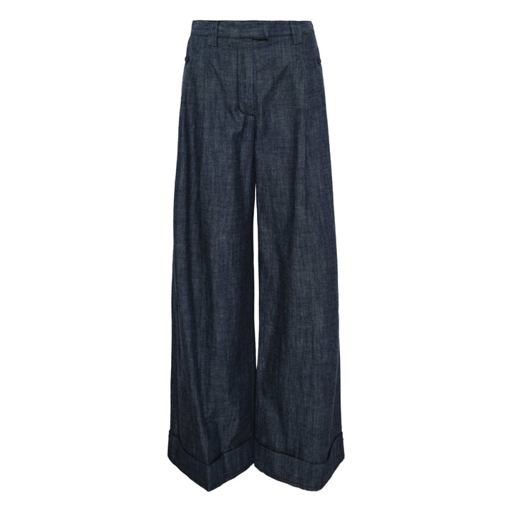 Denim Shirting Wide Leg Pants