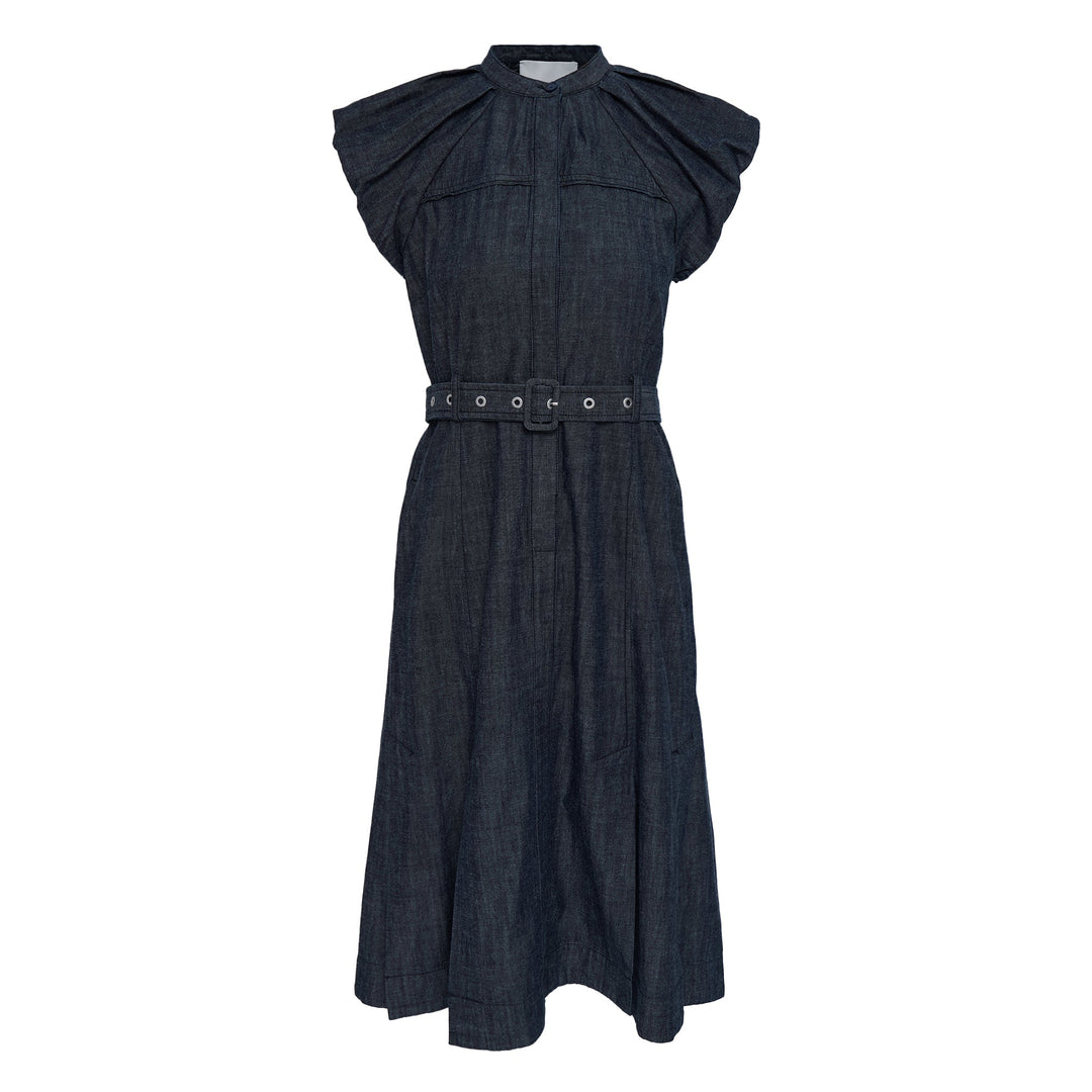Denim Shirting Puff Sleeve Dress