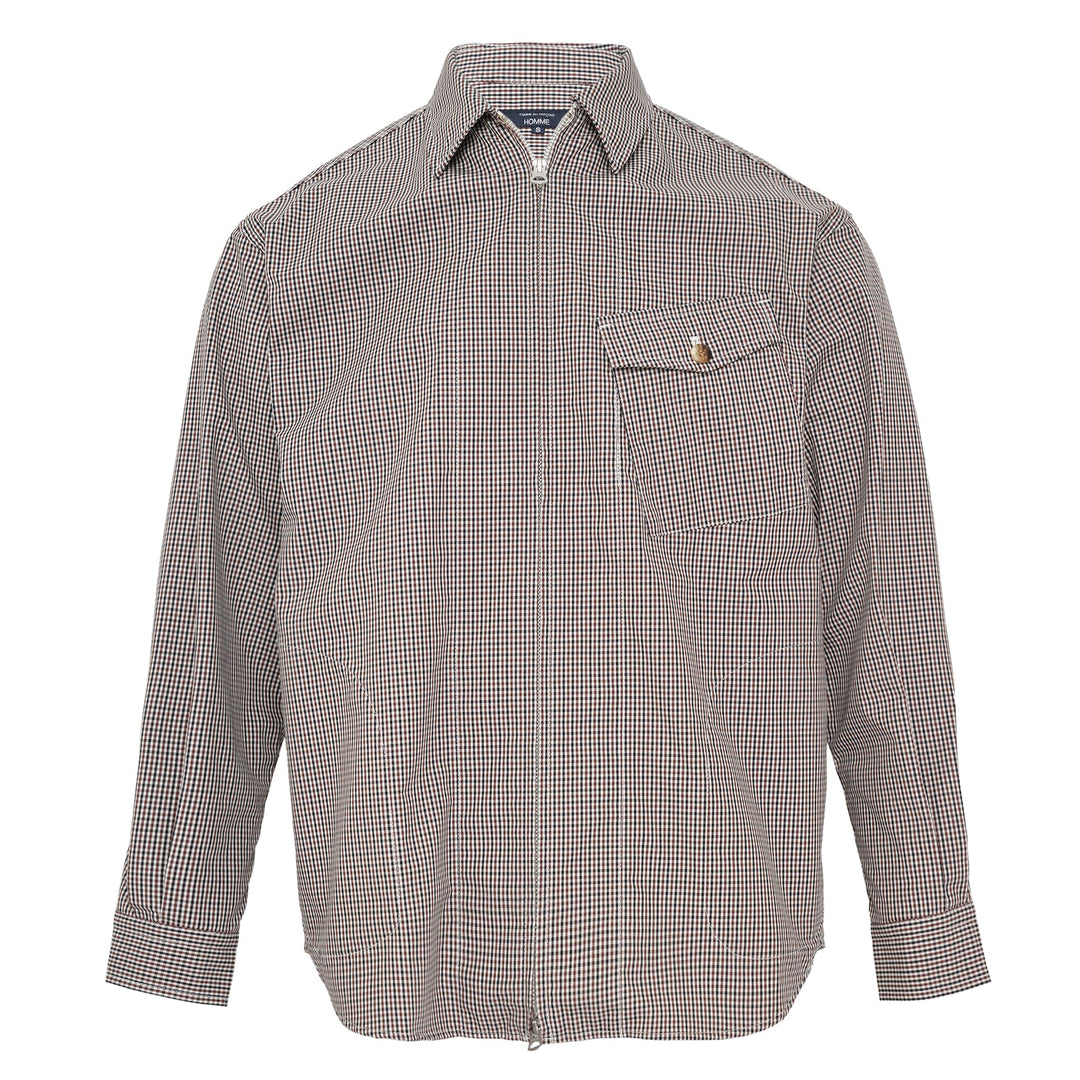 Cotton Blend Zip-Up Stripe Shirt