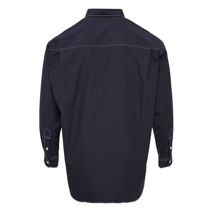 Contrast-Stitching Long Sleeve Button-Up Shirt