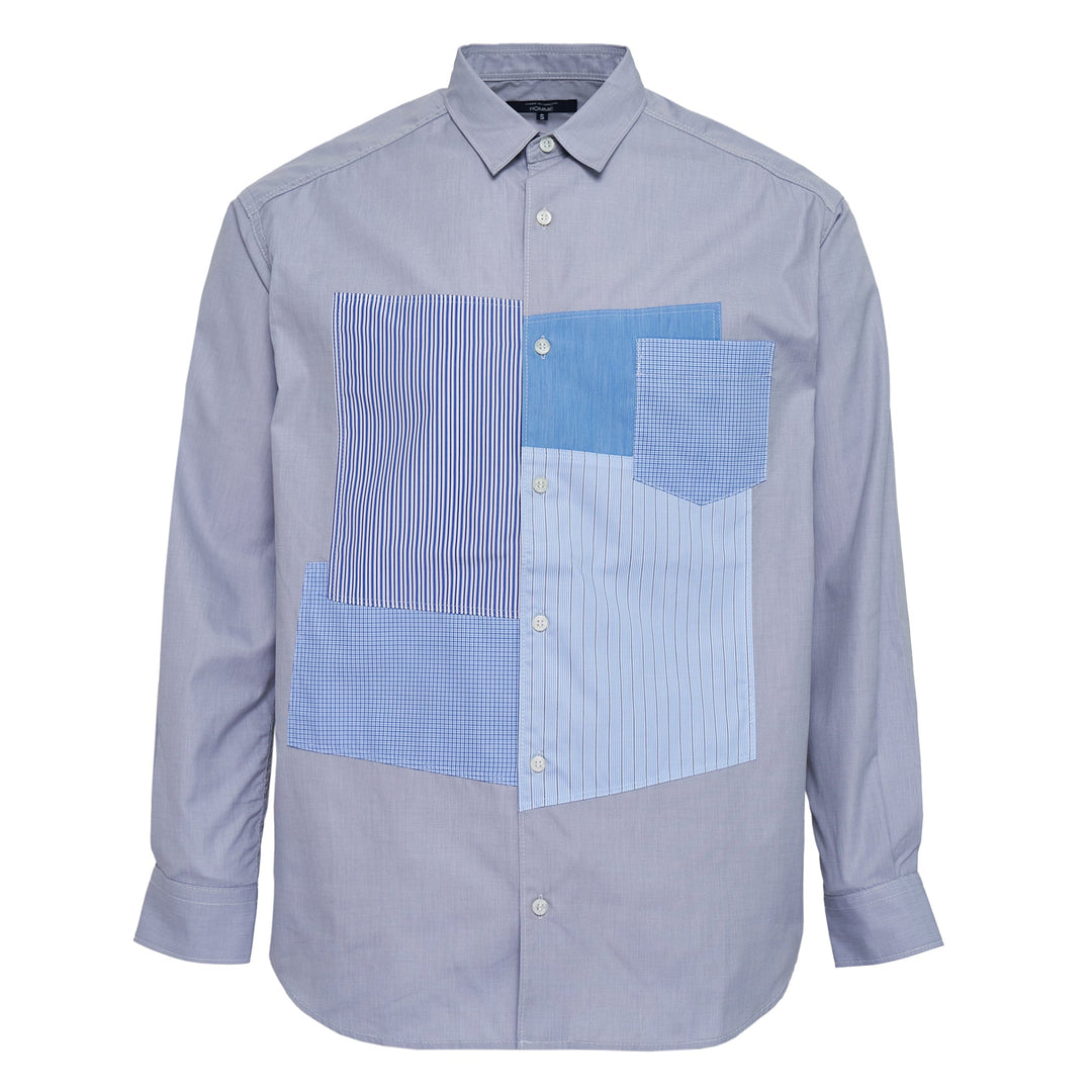 Multi-Pattern Squares Button-Up Shirt