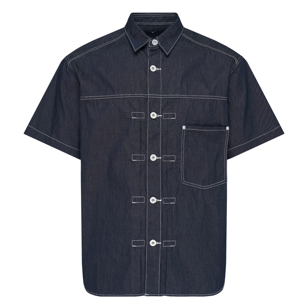 Light Denim Contrast-Stitching Shirt