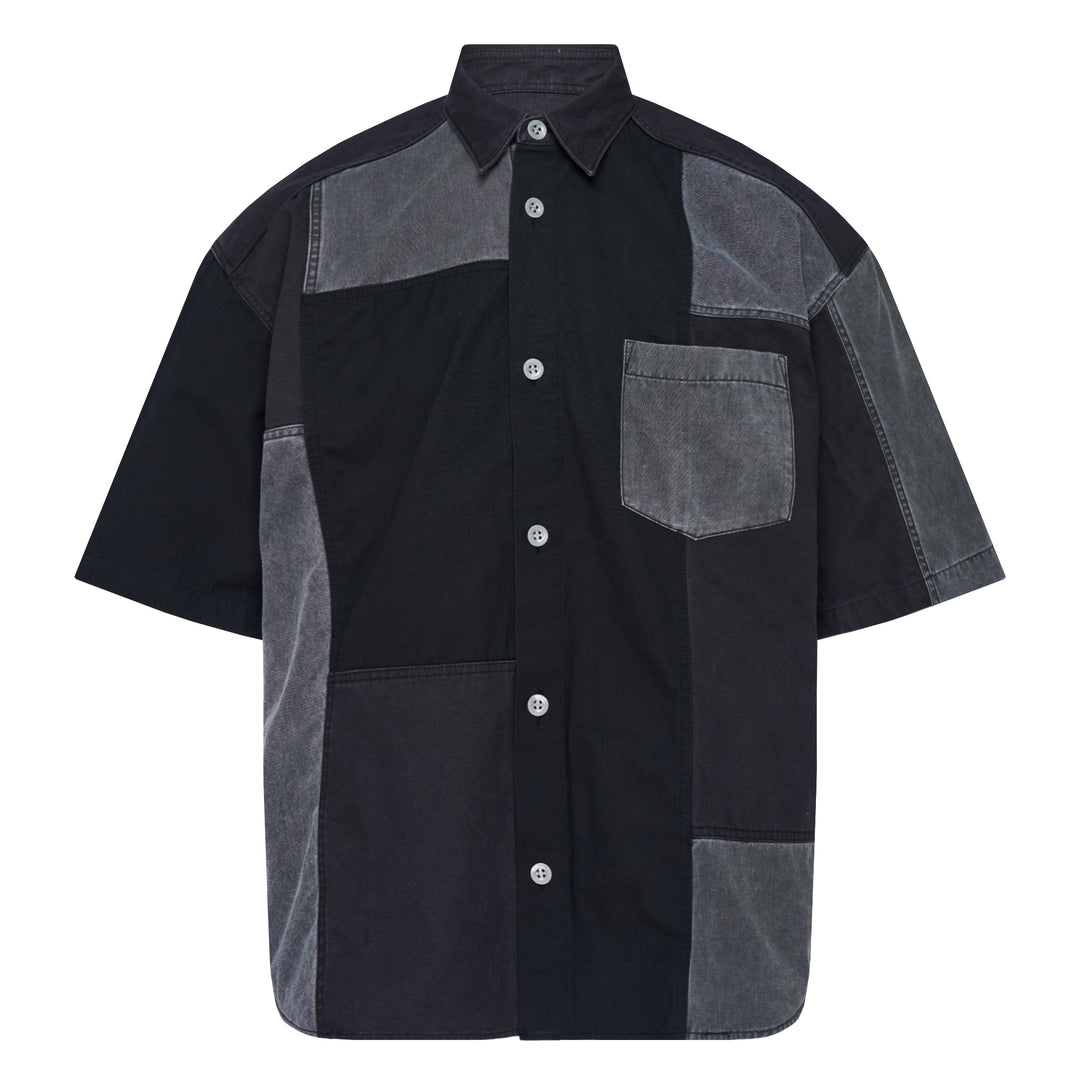 Black Short Sleeve Button-Up Shirt