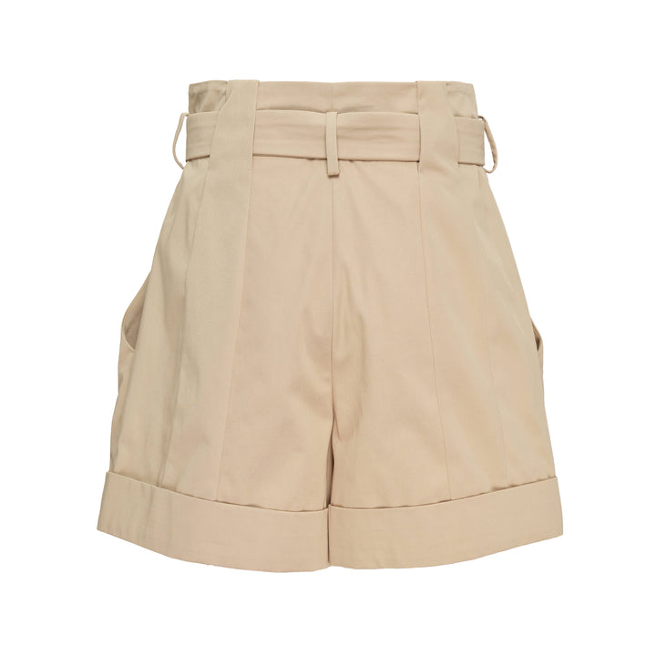 High Waist Belted Gabardine Shorts