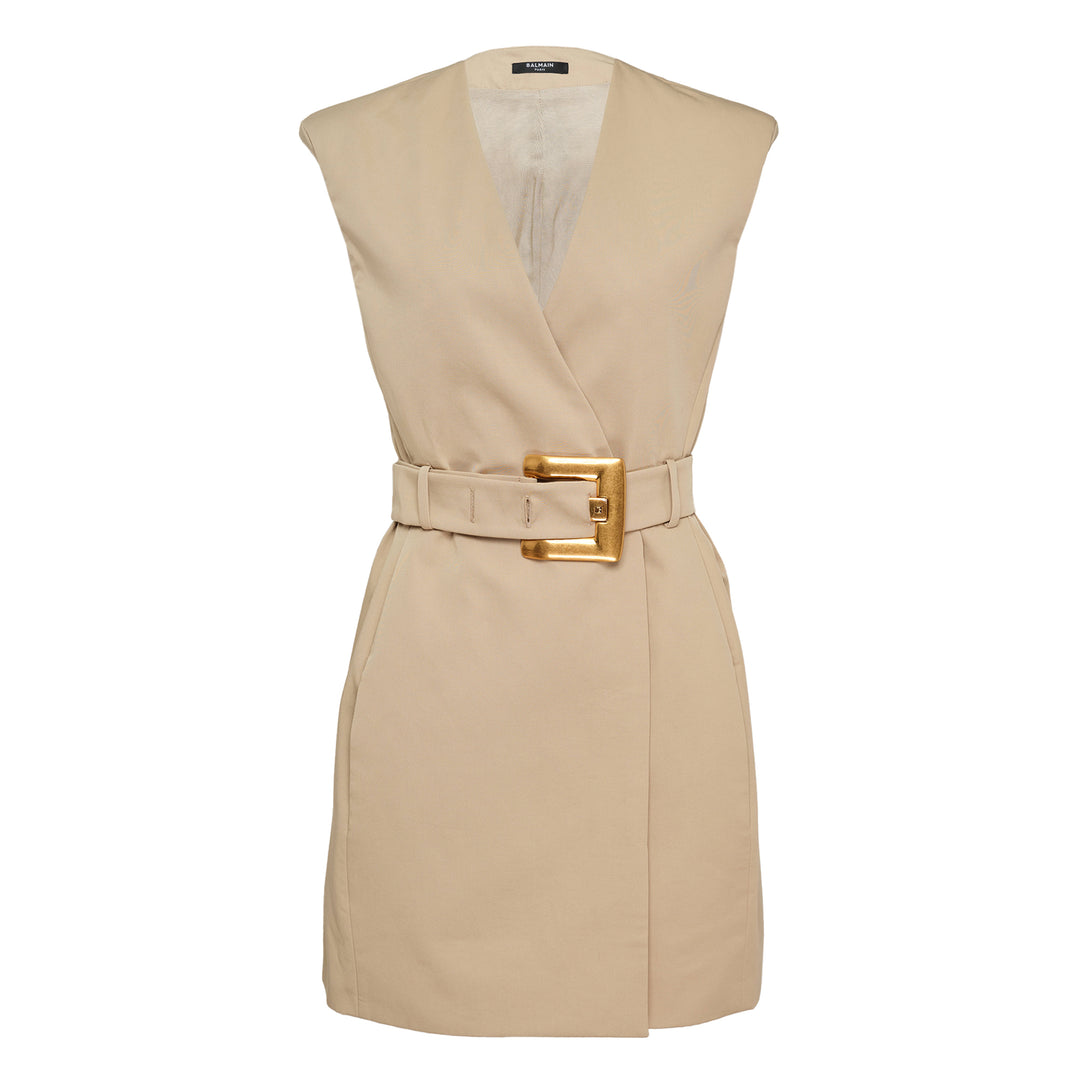 Belted Gabardine Short Dress