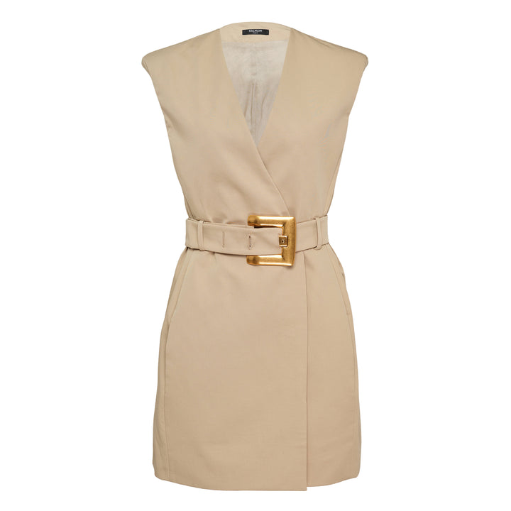 Belted Gabardine Short Dress