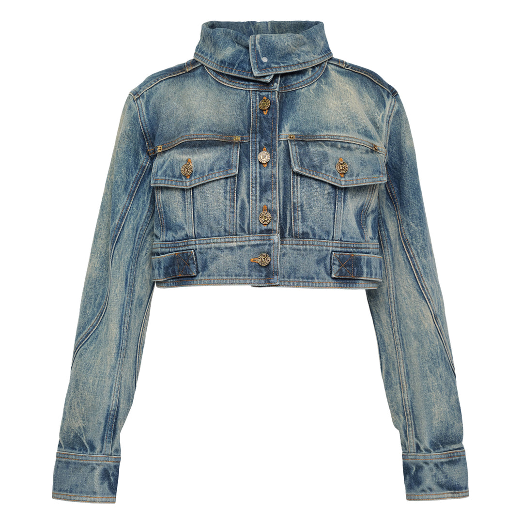 High Collar Blue Denim Jacket