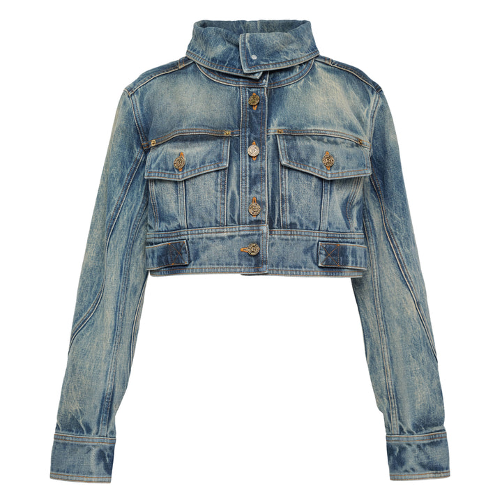 High Collar Blue Denim Jacket