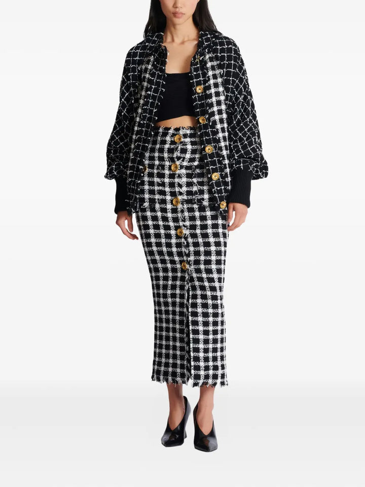 Buttoned Mix Tweed Bomber