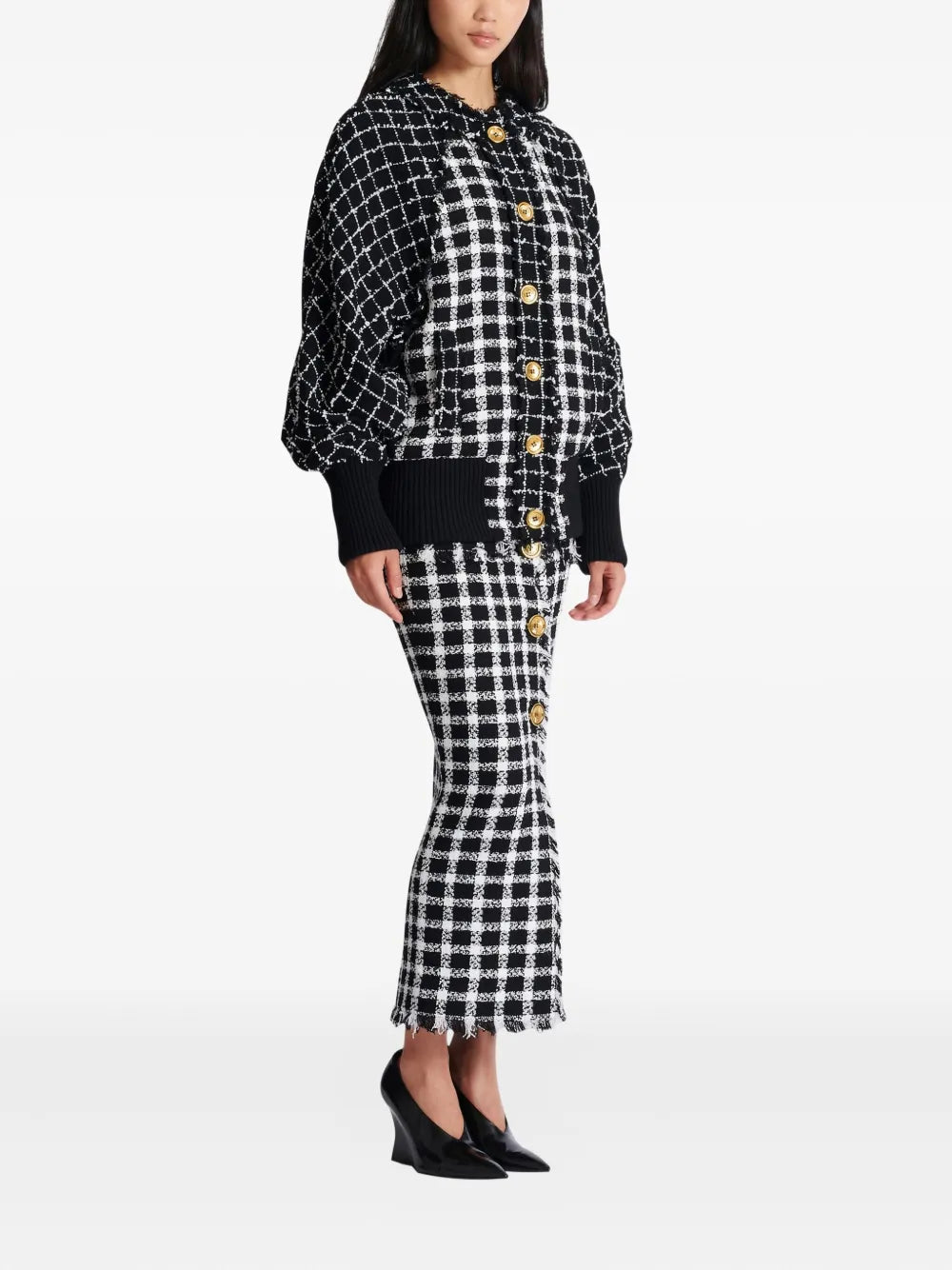 Buttoned Mix Tweed Bomber