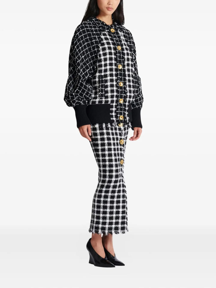 Buttoned Mix Tweed Bomber