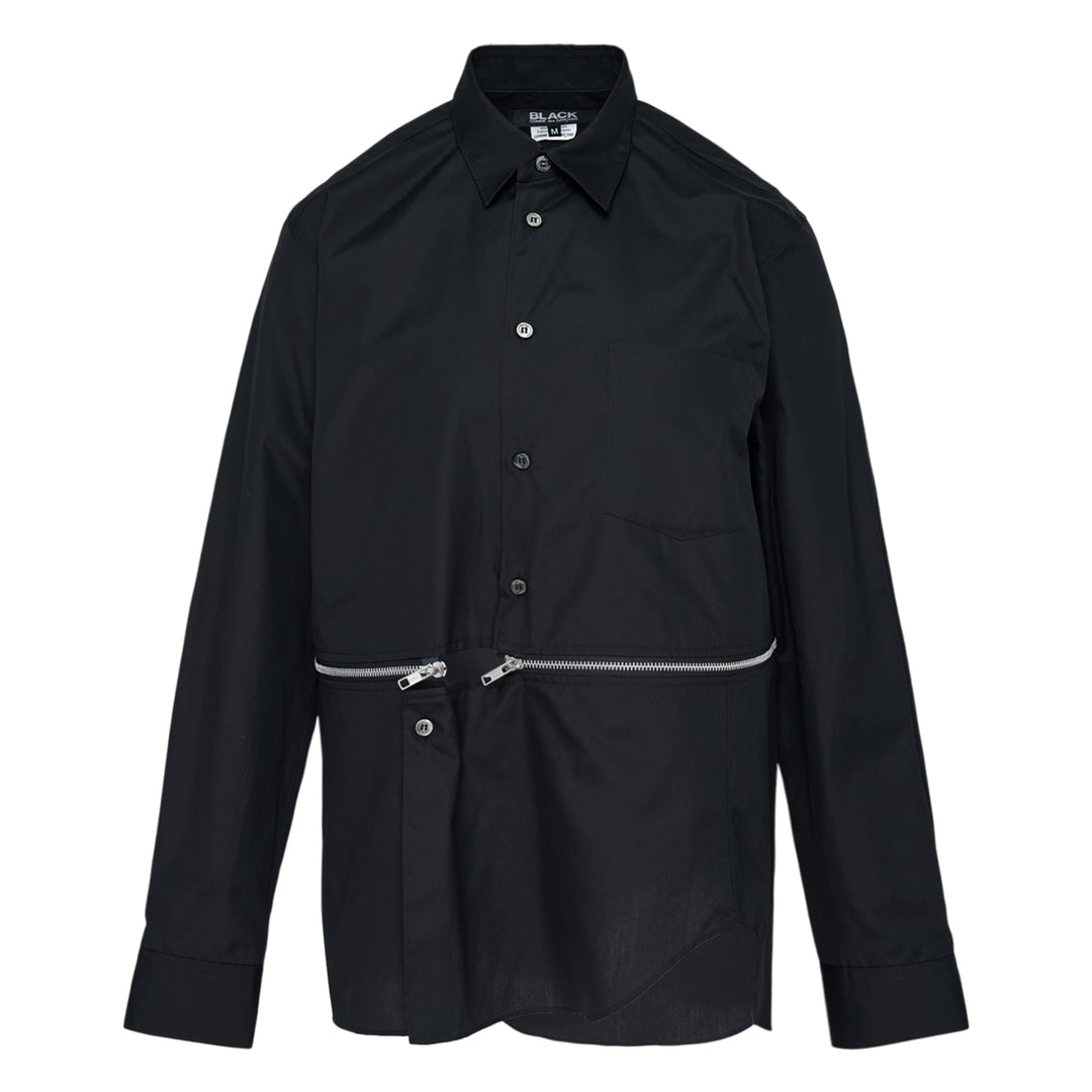 Black Oversized Cotton Zip Detail Shirt