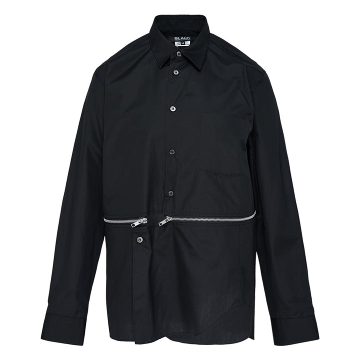 Black Oversized Cotton Zip Detail Shirt