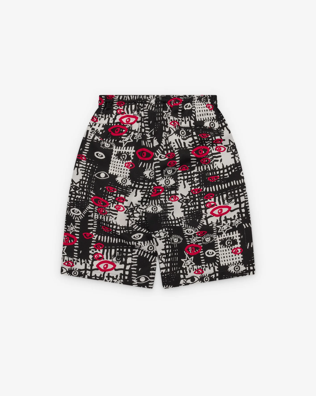 Comme des Garçons Black Filip Pagowski Print Shorts with all-over eye and star graphic print in black, white, and red