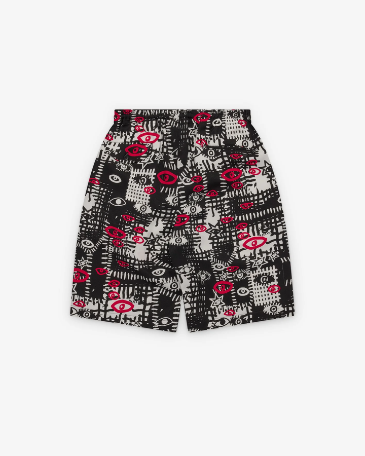 Comme des Garçons Black Filip Pagowski Print Shorts with all-over eye and star graphic print in black, white, and red