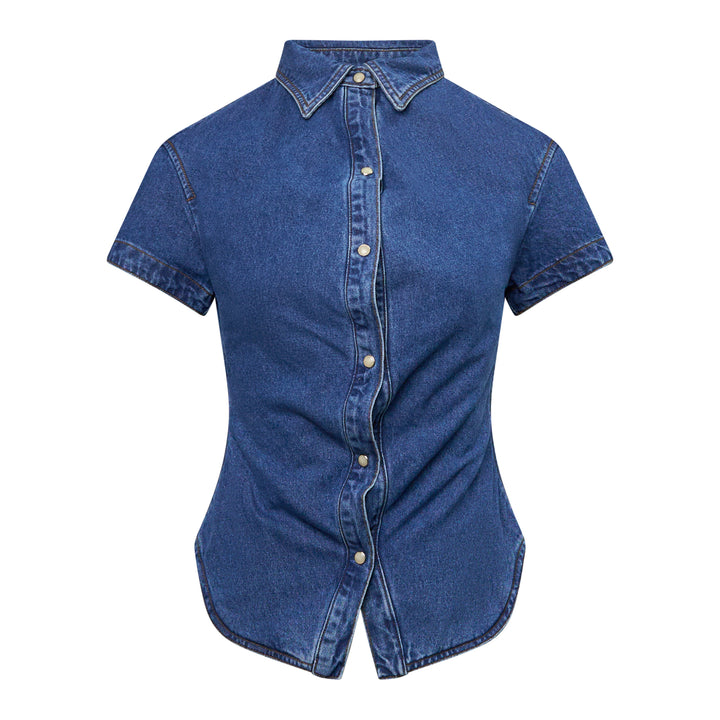 Blue Ruffled Denim Shirt