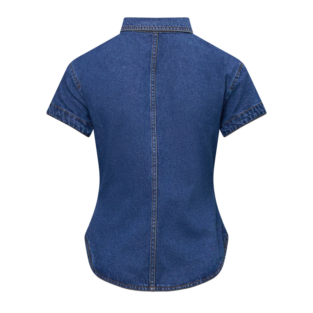 Blue Ruffled Denim Shirt