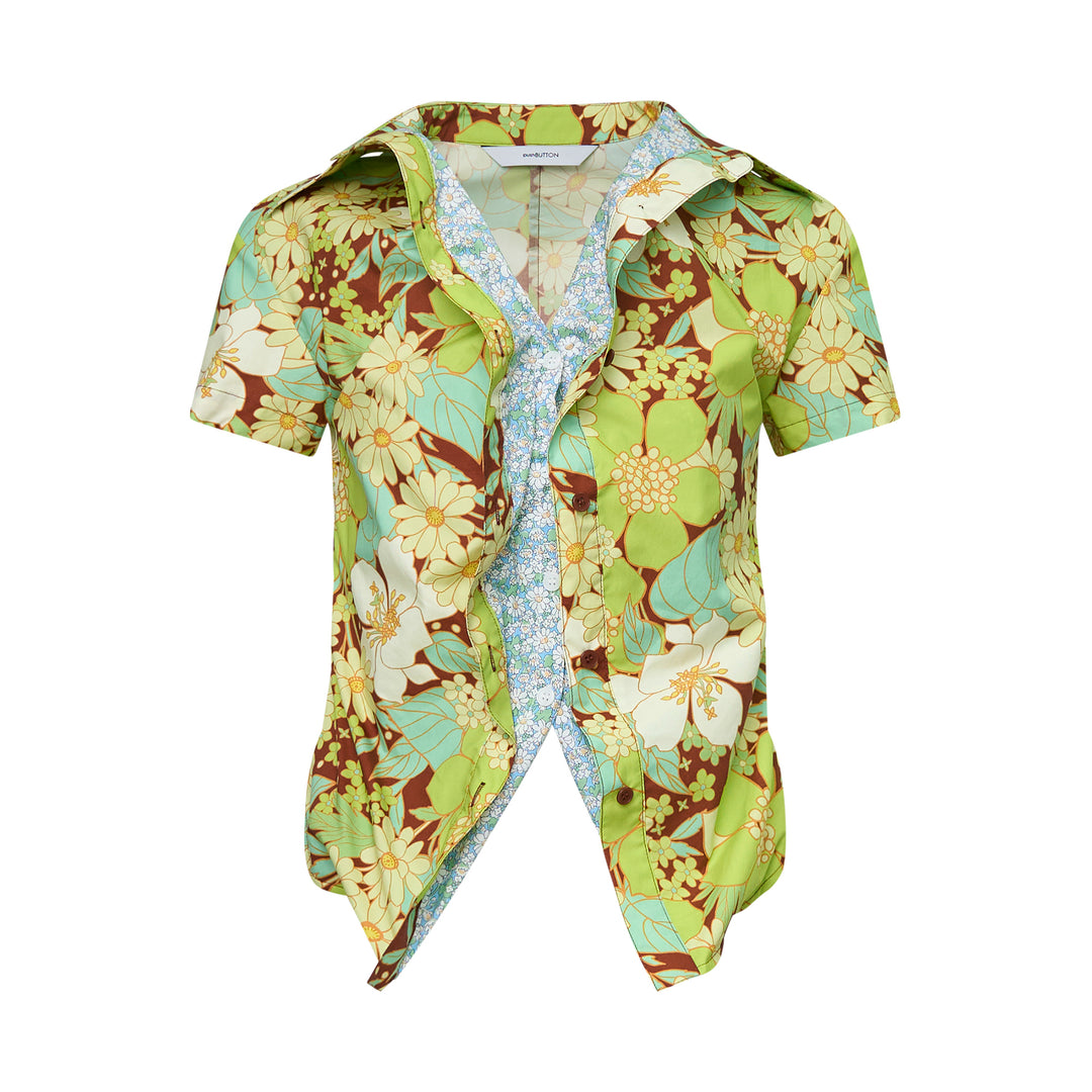 Green Floral Ruffled Shirt