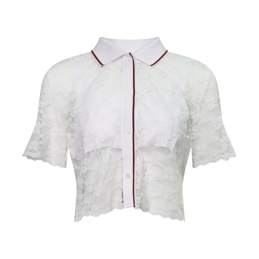 White Lace Cropped Shirt