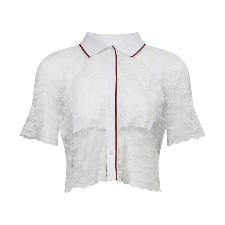White Lace Cropped Shirt