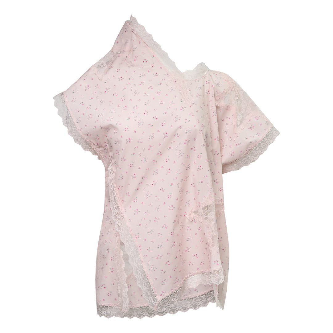 Pink Floral Asymmetric Star Lace Blouse