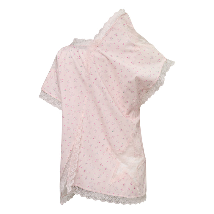 Pink Floral Asymmetric Star Lace Blouse