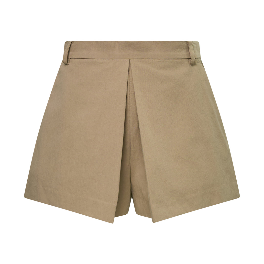 Beige Pleated A-Line Shorts
