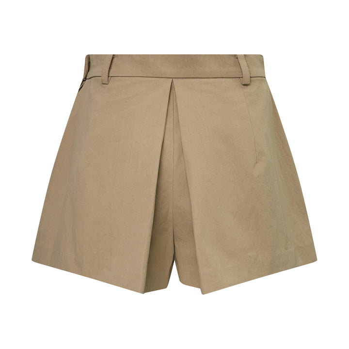 Beige Pleated A-Line Shorts
