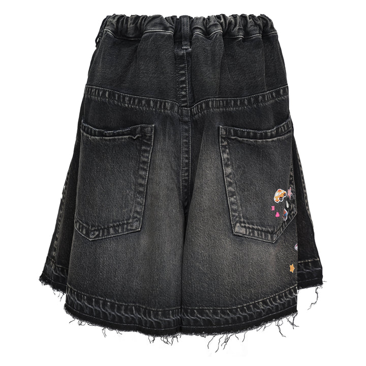 Denim Gather Shorts With Kids Stickers