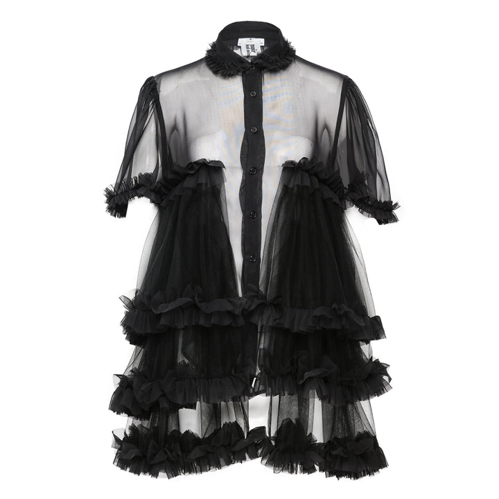 Polyester Georgette x Nylon Tulle Blouse