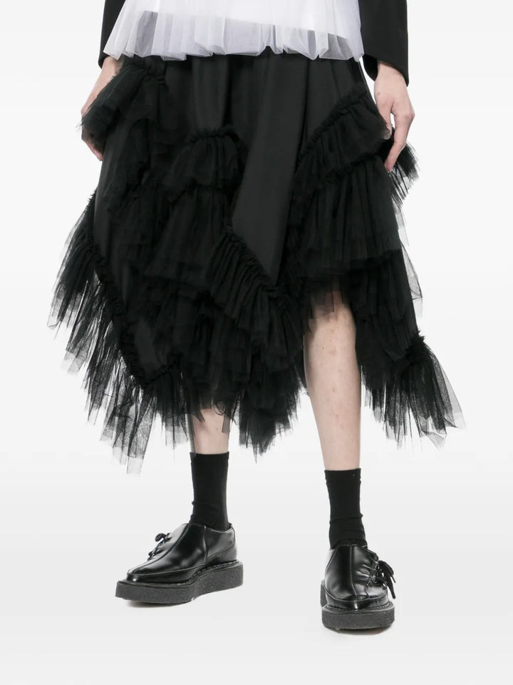 Wool Tropical x Nylon Tulle Skirt