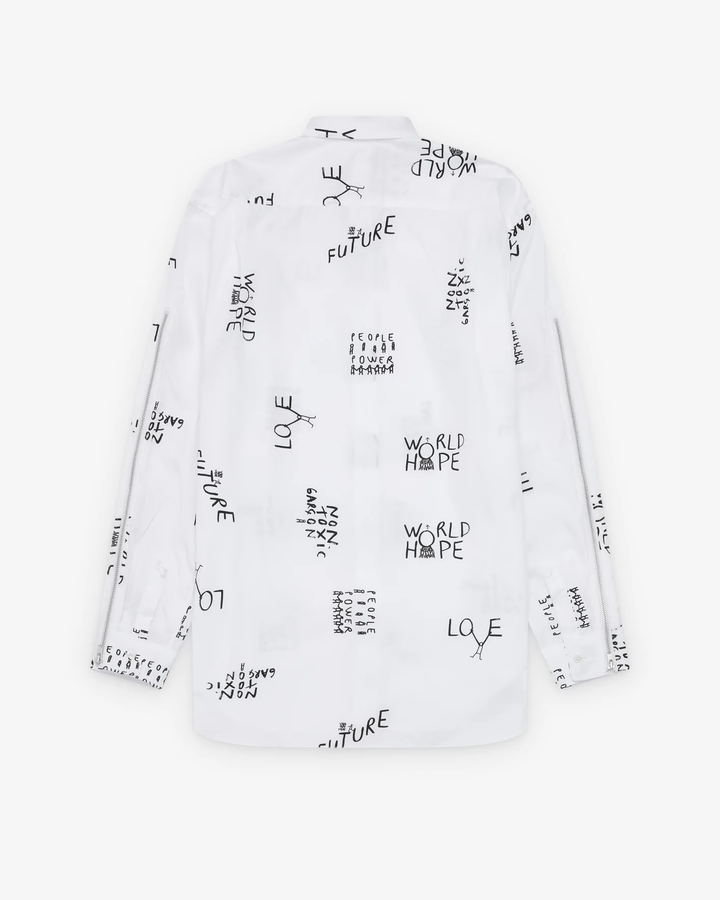 All-Over Printed Words Detail Shirt