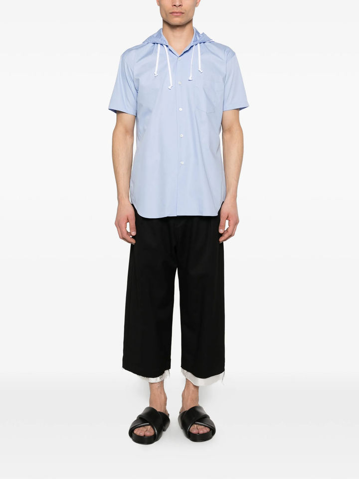 Blue Stripe Cotton Poplin Short Sleeve Shirt