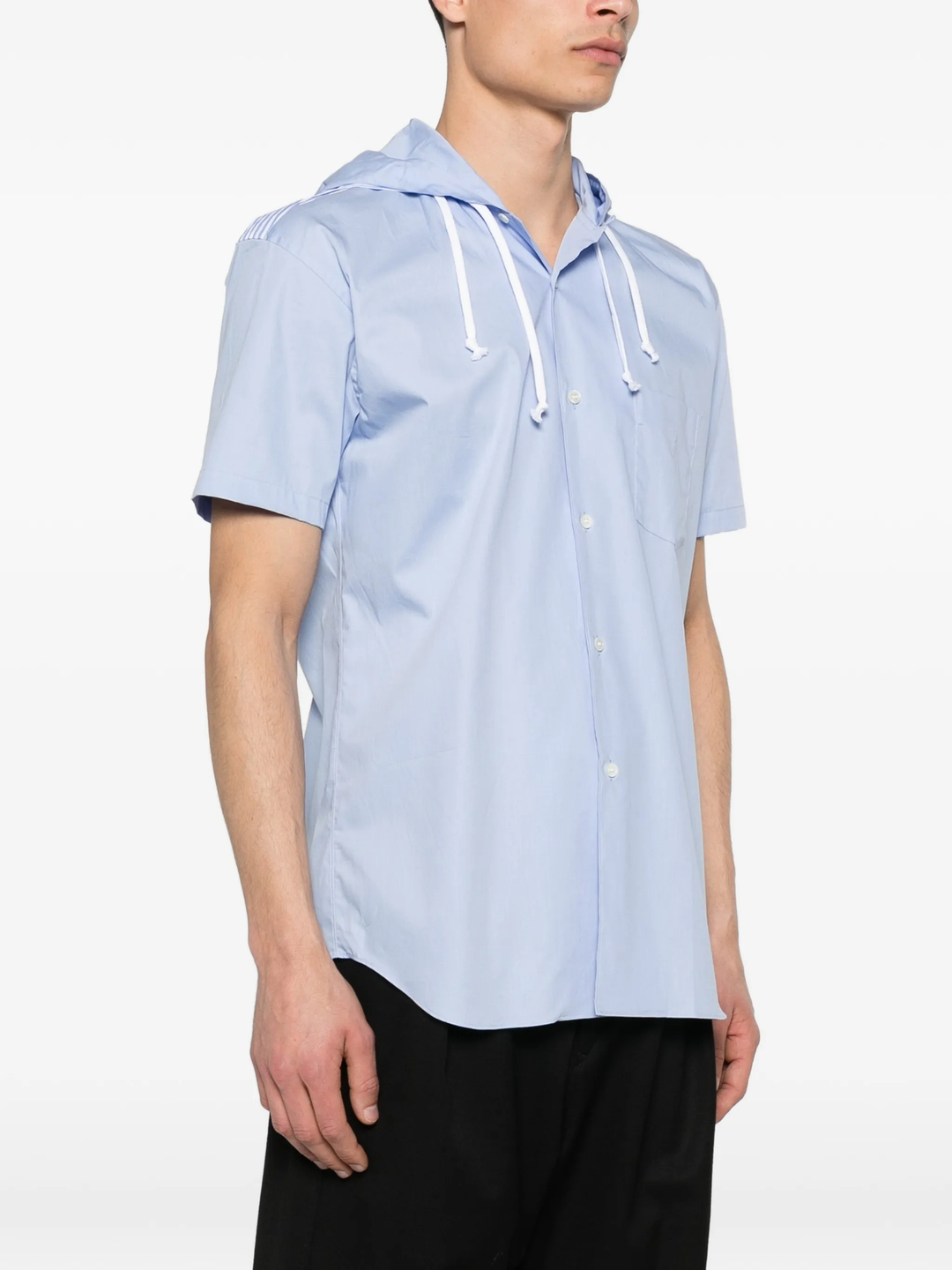 Blue Stripe Cotton Poplin Short Sleeve Shirt