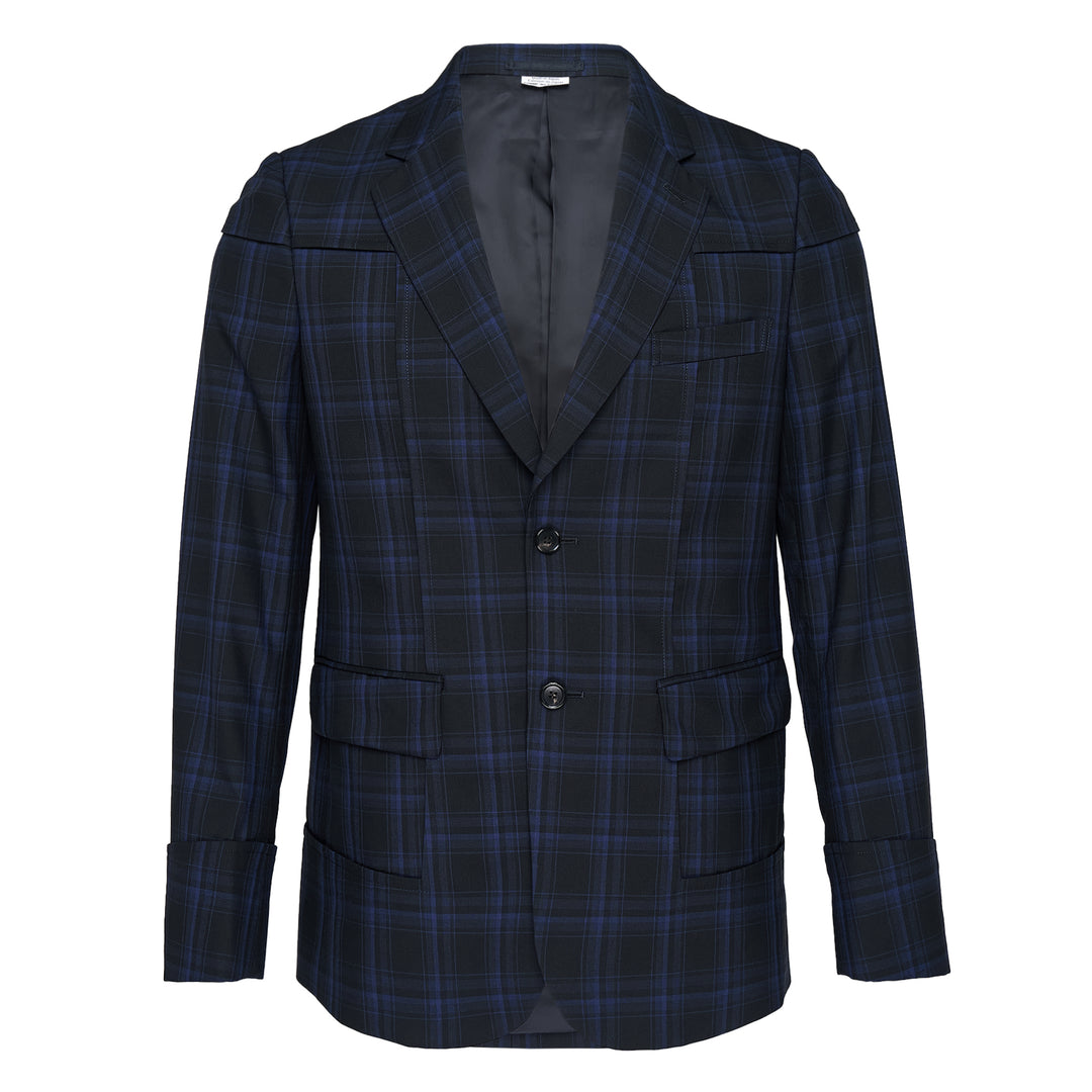 Wool Blue Check Striped Jacket