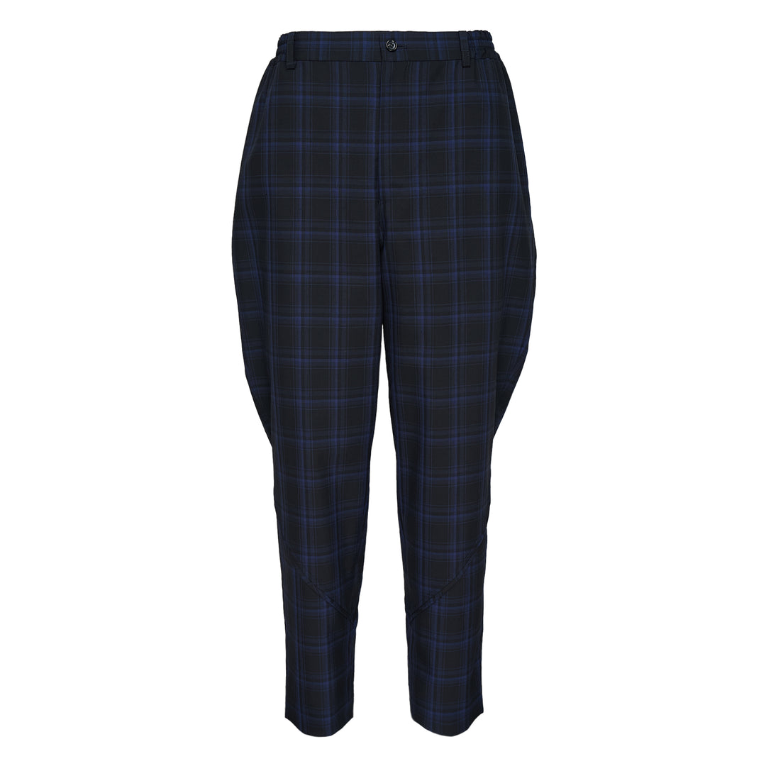 Wool Blue Check Striped Pants