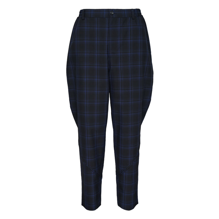 Wool Blue Check Striped Pants